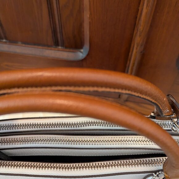 Coach Burough White & Navy Blue Color-Block Leather Rolled Handles Satchel Bag - Picture 9 of 16